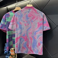 夏用 メンズ半袖Tシャツ【マルチカラー・染 め波模様・スリムフィット】