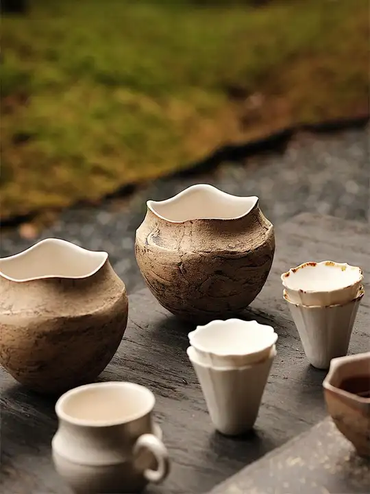 手作り 陶器製茎纹デザインカップ【シンプル・香りを楽しむ用】