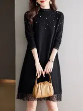 レディース 秋冬用 レース ハイネック ニットワンピース【アウターとの組み合わせが可能】