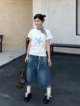 海星と貝殻プリントの短袖Tシャツ【女性用・フィット・夏用・ラウンドネック】