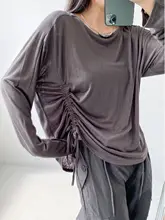 アイスシルクサイドギャザー不対称長袖Tシャツ【ジャズダンス・ゆったりシルエット】