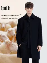 羊毛製の中長丈コート【脱着可能な白鹅绒内蔵・秋冬用・厚手デザイン】