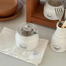 ヴィンテージ風キッチン用陶器とガラス蓋の調味料入れ【フランス・日本スタイル】