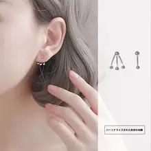 S925純銀のアシンメトリーイヤリング【ユニセックス・シンプル・トレンドデザイン・ブラックビーズ】