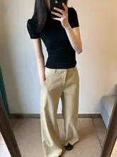 スラックス レディース フ レアパンツ ハイウエスト ドレープ ワイド カーキ 秋