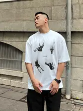 FFMR メンズ夏用アートプリントTシャツ【ラウンドネック・ルーズフィット・短袖】