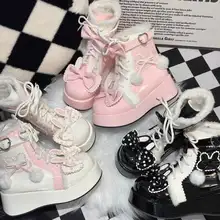 ふわふわシューズ ロリータ風 冬用ブーツ【加厚・保温・厚底・可愛いデザイン】
