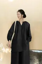 黒色シルク混緩やかシャツ【夏用・桑蚕絲・ルーズフィット】
