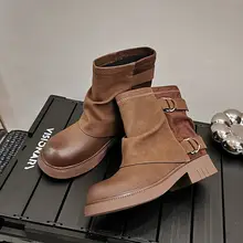 ファッションレトロなバックル付き厚底マーチンブーツ【ショートブーツ・ウエスタンスタイル・女性用】