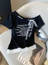 デザイン性のある肩出しTシャツ【レースパッチワーク・女性用・夏向け】