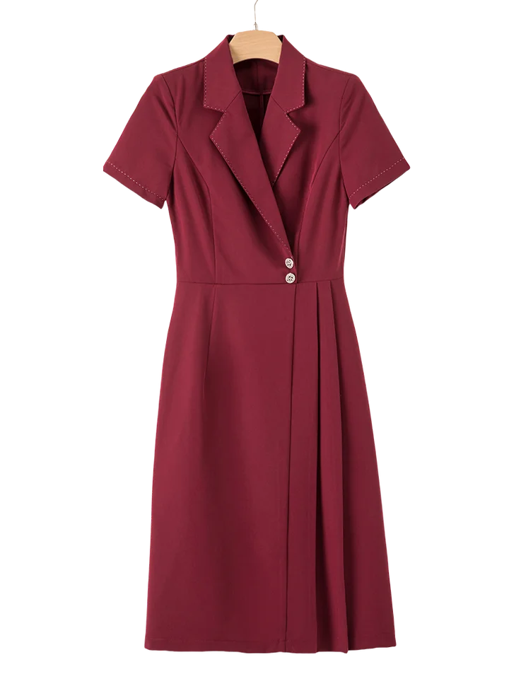 アンゴラ素材の赤い翻領ワンピース【エレガントデザイン】（セットアップ対応）