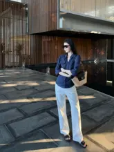 極上の柔らかさのハイウエスト九分丈ストレートデニムパンツ【伸縮性・カジュアル】（セットアップ対応）