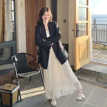 爽やかな雰囲気の韓国スタイルジャケット【透け感のあるスカート・春用】（セットアップ対応）