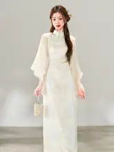 新中式国風改良旗袍ワンピース【カーディガン付き・春用・エレガント】（セットアップ対応）