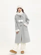 感あるウールコート【中長丈・冬用・フード付き・ボタンデザイン】（セットアップ対応）