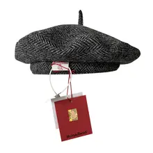 秋冬用 ハリスツイード 100%ウール ベレー帽【エレガントなハウンドトゥースデザイン・女性用】