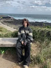 フェアアイランド柄のコントラストニットセーター【ラウンドネック・フィット・温かい】