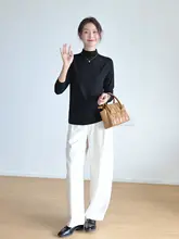 シンプルなラウンドネックウールインナー【長袖・リブ編み・快適なフィット感】