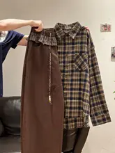 早秋のコーデにぴったり！チェック柄ハイウエストストレートパンツと長袖シャツ【エレガントなフィット】（セットアップ対応）