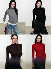 無縫設計のウィメンズハイネックニットトップス【春用・フィット感あり】