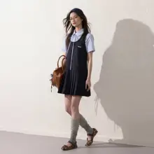 学院風デザイン！背負いベルト付きの半袖シャツワンピース【プリーツスカート・春夏用】（セットアップ対応）