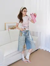 春夏用 花柄クマデザインジーンズ【女性用・カジュアルショートパンツ】（セットアップ対応）