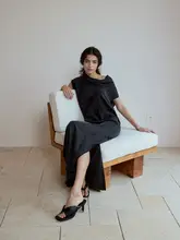 whitecube 100%加賀絹製アシンメトリータンクワンピース【艶感あり・無袖・フレアデザイン】