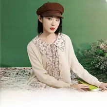 花柄ドロップショルダーセミフレアワンピース【リボン付き・ウエストゴム・秋用】