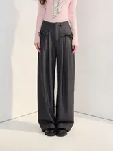 ストライプ切替のリボン付きカジュアルパンツ【ゆったりストレート・春用】（セットアップ対応）