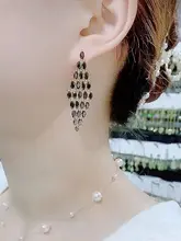 豪華なビーズ付きブラッククリスタルピアス【ボヘミアンスタイル・ロングデザイン】