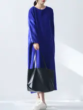 上品な宝ブルーのウールニットドレス【秋冬用・フィット・長袖・カジュアル】
