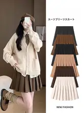カーキ色プリーツスカート【高腰・Aライン・秋冬用】