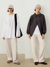 秋用コットンパンツ【グレー・スラウチストレート・ウエストゴム】