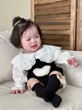 秋用ベビー服 レース付き大きな襟の黒いサロペットおむつ ハロウィン風（セットアップ対応）