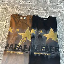 アメリカンヴィンテージ星柄プリント染め分け半袖Tシャツ【ユニセックス・ルーズフィット・ウォッシュ加工】