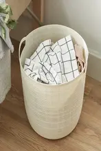 MOMO HOME 麻布模様のプラスチック製洗濯カゴ【収納バスケット・バルコニー用・お手入れ簡単】