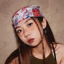 ヘッドスカーフ バンダナ レディース アメカジ ヴィンテージ レッド プリント柄 甘辛MIX 撮影小物 インスタ映え「TheShiny」
