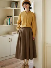 優質コットン混紡の秋冬用イギリス風フレアスカート【斜めストライプ・伸縮性・スリム効果】
