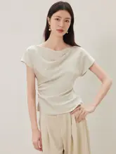 見衫 JANSAN オリジナル アセテートサテンオフショルダー半袖Tシャツ【感・エレガントデザイン】