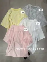 レディース 春夏用カジュアルTシャツ【ラウンドネック・レースデザイン・ゆったりサイズ・短袖】
