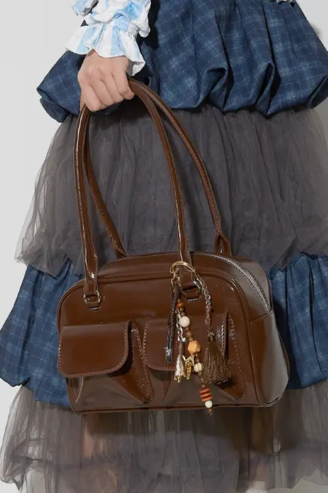 女性用 ショルダーバッグ【ボウリングスタイル・ダークカラー・多用途】