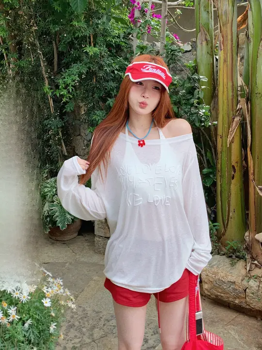 斜め肩デザインの長袖Tシャツ【夏用・薄手・UVカット】