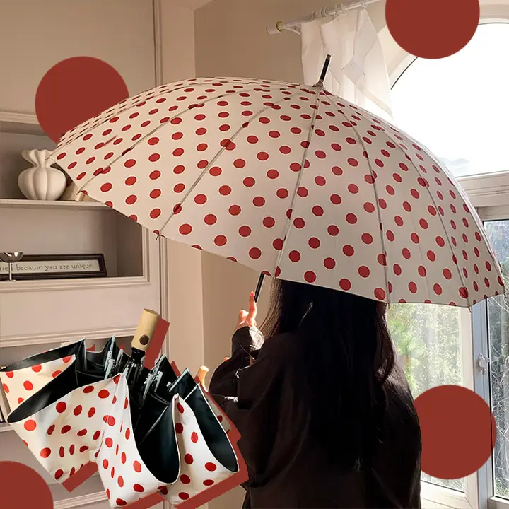 レトロデザインの晴雨兼用傘【自動折りたたみ・女性用・ポータブル】