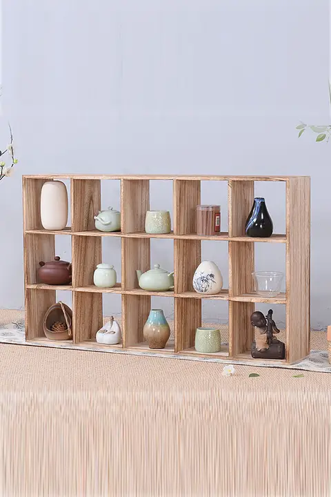 無垢材製 茶器収納ラック【多宝格・功夫茶具用・コンパクトデザイン】