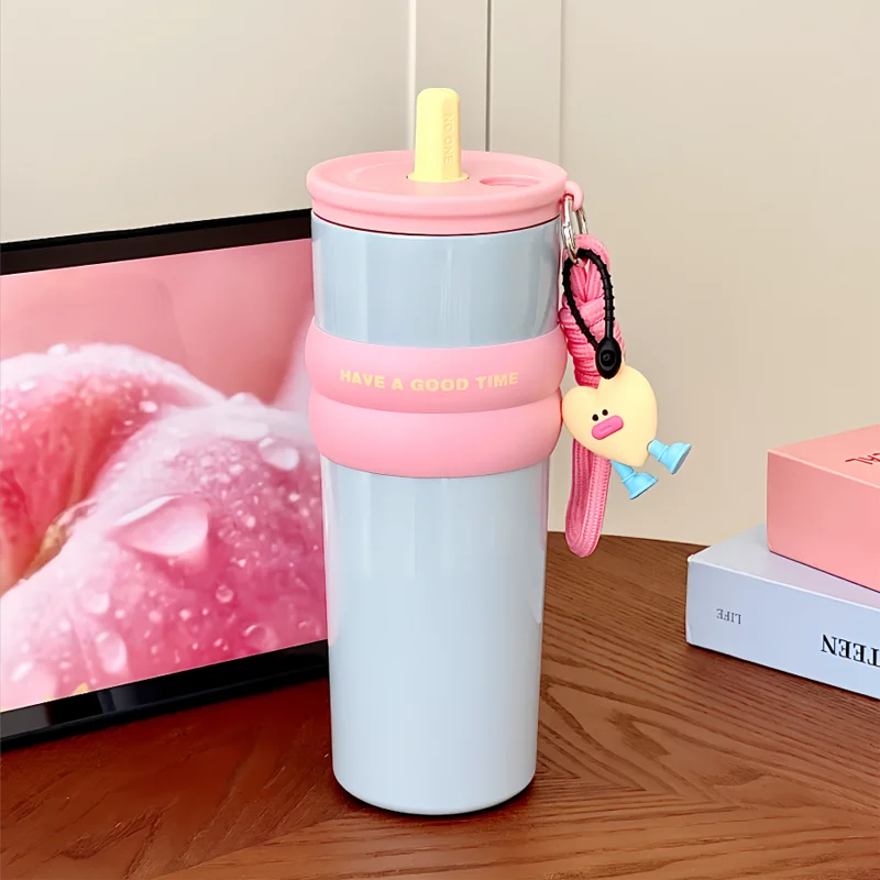 高級感ある陶器内蔵の保冷保温カップ【吸管付き・大容量・携帯用】