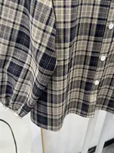 レース切替のチェックシャツ【女性用・ルーズフィット・ボウタイデザイン・ビンテージスタイル】