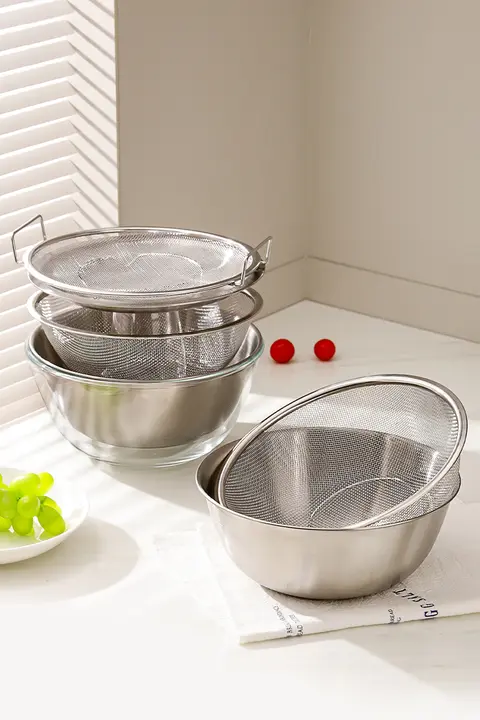 304ステンレス製 洗面器・水切りバスケット・サラダボウル・料理プレートの多用途ボウル（セットアップ対応）