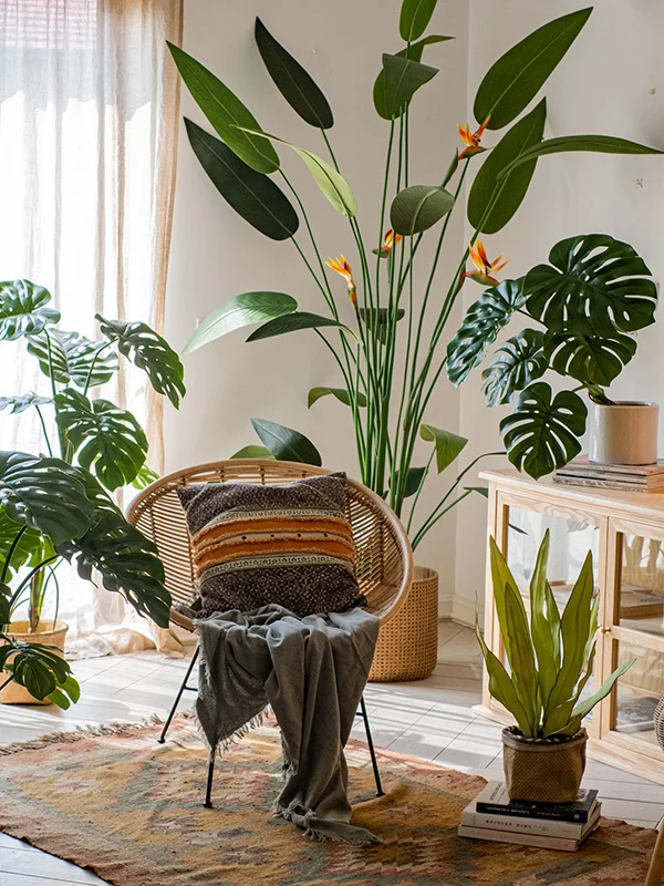 北欧風 大型人工観葉植物 モンステラ・バナナの木は部屋に設置する際の空気浄化効果と空間デザインにどう貢献するか