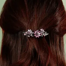紫色花柄バンスクリップ【小サイズ・ハーフアップ用・高級感】