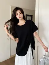 大きいサイズの夏用カジュアルコーデ【半身スカート・ショートスリーブTシャツ・白のケーキスカート】（セットアップ対応）